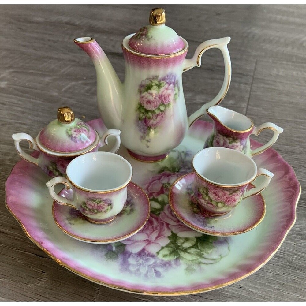 Floral Pink and Gold Tea Set